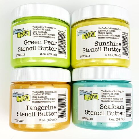 The Crafter's Workshop Stencil Butter Medium, Easy-to-Spread, Adds Shimmer, Shine and Colorful Texture, Cleans Up with Water, 4 pk, 2-oz each, Blueberry Meadow in Kuwait