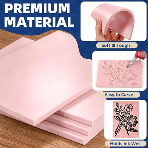 Linocut Printing Kit with Tools, 6 Carving Blocks & 2x75ml Black Print Ink in Saudi Arabia