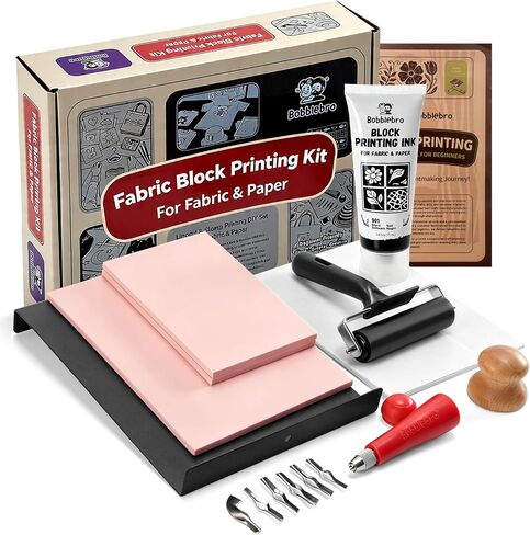 Bobblebro Linocut Kit for Printmaking, Fabric Block Printing Kit with Ink in Saudi Arabia