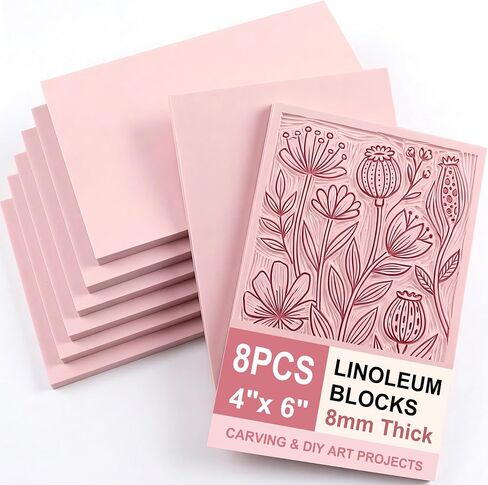 SGHUO 8pcs 4"x6" Pink Rubber Carving Blocks, 8mm Thick in Saudi Arabia