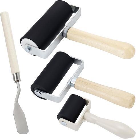 3 Pack Rubber Brayer Roller, 1.4"/2.4"/3.7" Art Craft Rollers with Scraper in Saudi Arabia