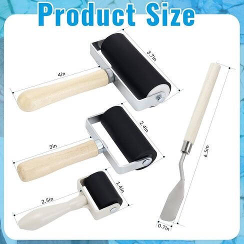 3 Pack Rubber Brayer Roller, 1.4"/2.4"/3.7" Art Craft Rollers with Scraper in Saudi Arabia