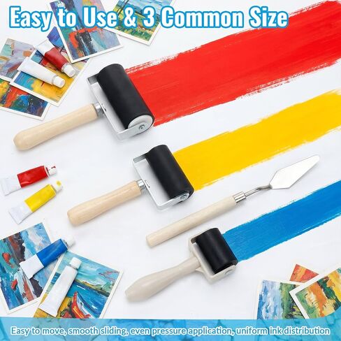 3 Pack Rubber Brayer Roller, 1.4"/2.4"/3.7" Art Craft Rollers with Scraper in Saudi Arabia
