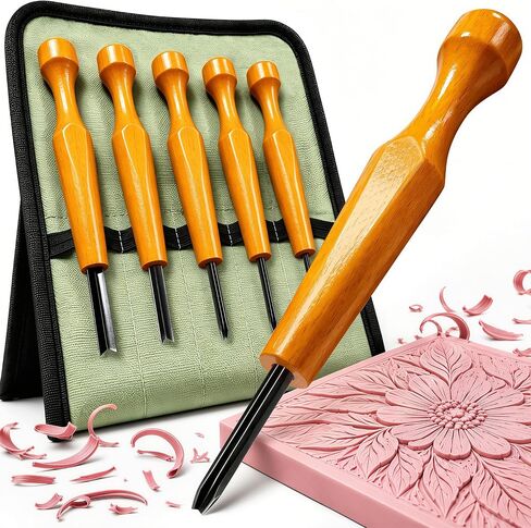 Linocut Carving Tools Set 5 Pcs: Linoleum Cutter V-Shaped Gouge Chisels in Saudi Arabia