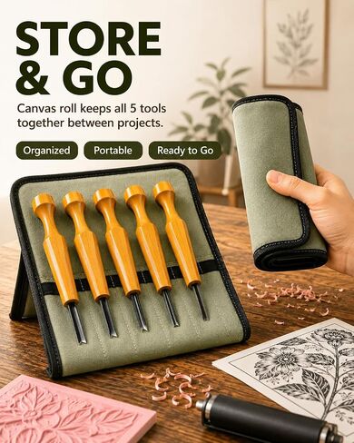 Linocut Carving Tools Set 5 Pcs: Linoleum Cutter V-Shaped Gouge Chisels in Saudi Arabia