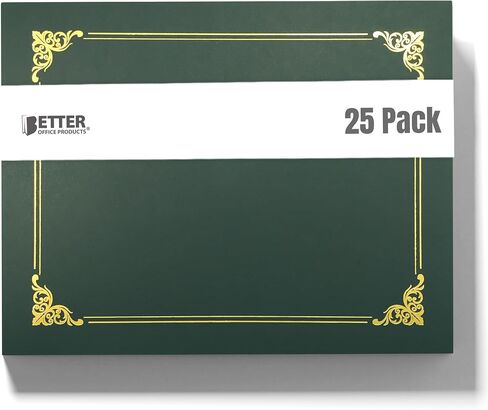 25 علبة من حوامل الشهادات الخضراء، حاملي لدبلومة، أغطية وثائق بحواف رقاقة ذهبية، من Better Office Products، وورقة مقاس الحروف، 25 قطعة، أخضر داكن in Kuwait