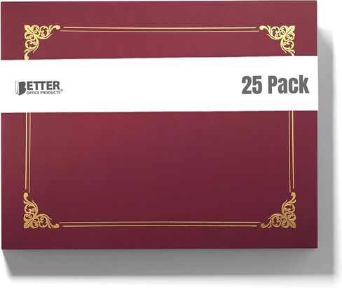 Better Office Products 25 Pack Red Certificate Holders, Diploma Holders, Document Covers with Gold Foil Border, for Letter Size Paper, 25 Count, Crimson Red in Kuwait