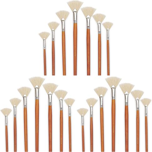 Stiff Hog Hair Fan Paint Brush Set, 7-Piece Long Handle Brushes in Saudi Arabia