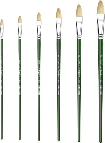 XDT#6385 Filbert Artist Paint Brush 6 Piece Set Medium Stiff Hog Bristle Extra Long Handle #2#4#6#8#10#12, Acrylic Oil Watercolor in Saudi Arabia