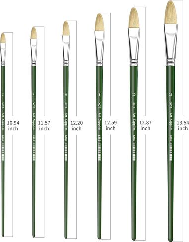 XDT#6385 Filbert Artist Paint Brush 6 Piece Set Medium Stiff Hog Bristle Extra Long Handle #2#4#6#8#10#12, Acrylic Oil Watercolor in Kuwait