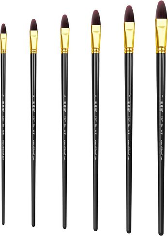 XDT#6385 Filbert Artist Paint Brush 6 Piece Set Medium Stiff Hog Bristle Extra Long Handle #2#4#6#8#10#12, Acrylic Oil Watercolor in Kuwait