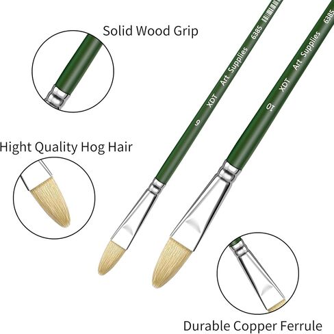 XDT#6385 Filbert Artist Paint Brush 6 Piece Set Medium Stiff Hog Bristle Extra Long Handle #2#4#6#8#10#12, Acrylic Oil Watercolor in Kuwait