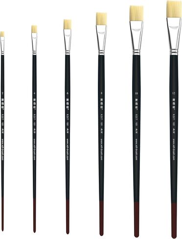 XDT#6385 Filbert Artist Paint Brush 6 Piece Set Medium Stiff Hog Bristle Extra Long Handle #2#4#6#8#10#12, Acrylic Oil Watercolor in Kuwait