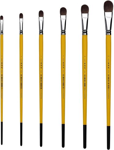 XDT#6385 Filbert Artist Paint Brush 6 Piece Set Medium Stiff Hog Bristle Extra Long Handle #2#4#6#8#10#12, Acrylic Oil Watercolor in Kuwait