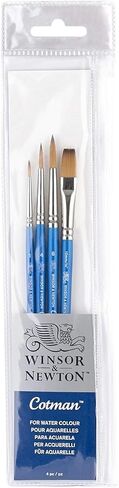 فرش Winsor & Newton Cctman ذات المقبض القصير، مجموعة من 4 قطع (مستديرة 1، 4، و6، ضربة واحدة 3/8") in Kuwait