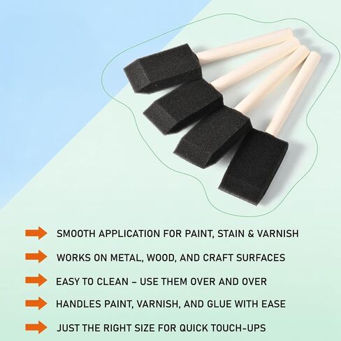 8 Pack Foam Paint Brushes, 1.6 Inch Width, Black, Wooden Handle in Kuwait