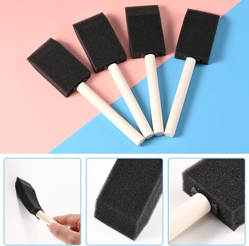 8 Pack Foam Paint Brushes, 1.6 Inch Width, Black, Wooden Handle in Kuwait