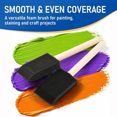 8 Pack Foam Paint Brushes, 1.6 Inch Width, Black, Wooden Handle in Kuwait