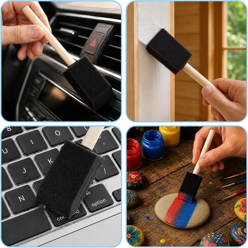 8 Pack Foam Paint Brushes, 1.6 Inch Width, Black, Wooden Handle in Kuwait