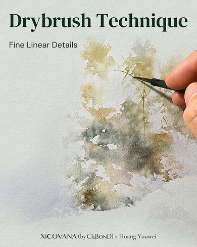 × Huang Youwei Watercolor Rigger Brush, Nylon-Wool Blend Drybrush, for Ultra-Fine Linework, Tree Branch, Water Ripple & Architectural Detailing, Artist Grade for Watercolor Gouache Acrylic in Kuwait