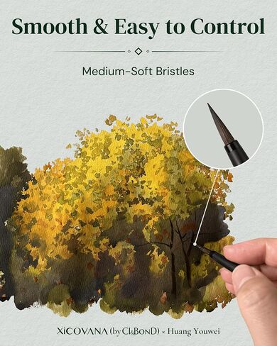 × Huang Youwei Watercolor Rigger Brush, Nylon-Wool Blend Drybrush, for Ultra-Fine Linework, Tree Branch, Water Ripple & Architectural Detailing, Artist Grade for Watercolor Gouache Acrylic in Kuwait