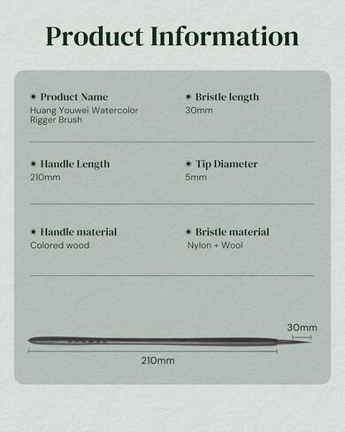 × Huang Youwei Watercolor Rigger Brush, Nylon-Wool Blend Drybrush, for Ultra-Fine Linework, Tree Branch, Water Ripple & Architectural Detailing, Artist Grade for Watercolor Gouache Acrylic in Kuwait