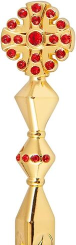 8.07 Inch Orthodox Anointing Oil Brush, Gold Zinc Alloy Red Rhinestone Cross Embossed Holy Incense Brush for Eastern Orthodox Home Altar Church Prayer Ritual Supplies in Saudi Arabia