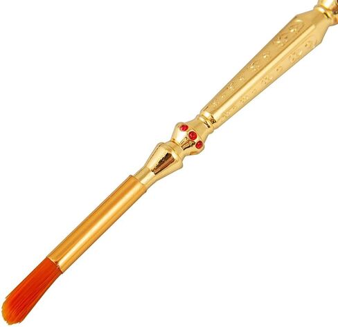 8.07 Inch Orthodox Anointing Oil Brush, Gold Zinc Alloy Red Rhinestone Cross Embossed Holy Incense Brush for Eastern Orthodox Home Altar Church Prayer Ritual Supplies in Saudi Arabia
