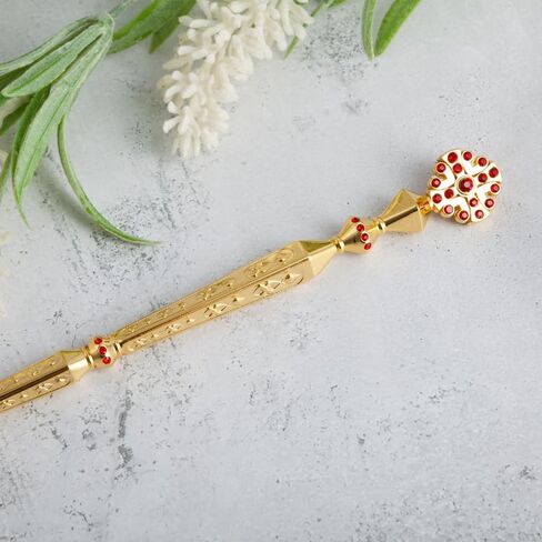 8.07 Inch Orthodox Anointing Oil Brush, Gold Zinc Alloy Red Rhinestone Cross Embossed Holy Incense Brush for Eastern Orthodox Home Altar Church Prayer Ritual Supplies in Saudi Arabia