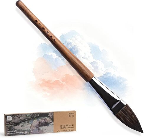 × Huang Youwei Cat Tongue Watercolor Brush, Premium Squirrel Hair Blend, Superior Water Retention for Washes, Landscapes & Detail Work, Smooth Glide for Artists & Beginners in Kuwait