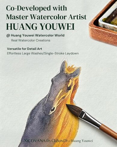 × Huang Youwei Cat Tongue Watercolor Brush, Premium Squirrel Hair Blend, Superior Water Retention for Washes, Landscapes & Detail Work, Smooth Glide for Artists & Beginners in Kuwait