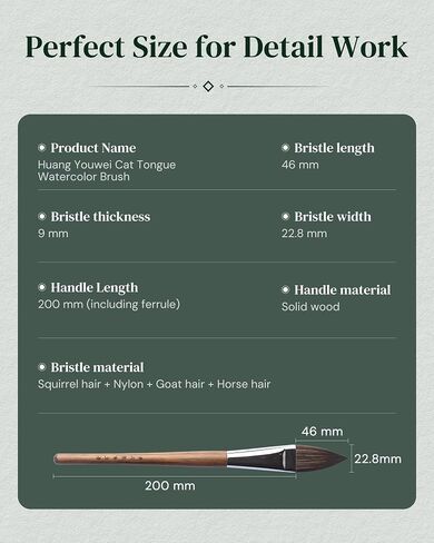 × Huang Youwei Cat Tongue Watercolor Brush, Premium Squirrel Hair Blend, Superior Water Retention for Washes, Landscapes & Detail Work, Smooth Glide for Artists & Beginners in Kuwait