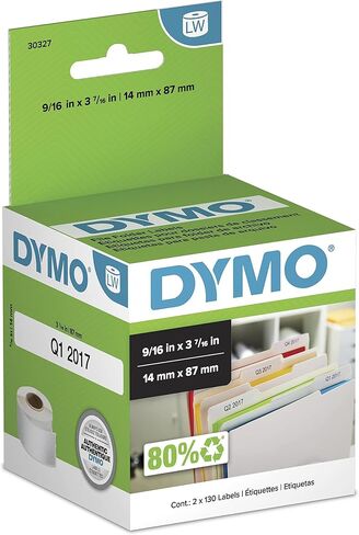 ملصقات مجلد ملفات 1-Up الأصلية من DYMO لطابعات ملصقات LabelWriter، أبيض، 9/16 بوصة × 3-7/16 بوصة، 2 لفافة من 130 in Kuwait