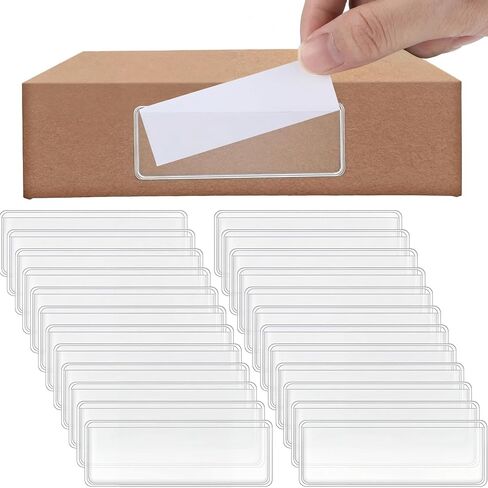 Self-Adhesive Label Holders Shelf Tag 3 x 1 Inch Self Stick Index Card Pockets Clear Plastic Shelf Tag Long Side Open Price Tag for Supermarket Bookshelf Mailbox Business Library Students (100 Pcs) in Kuwait