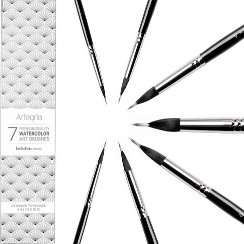 ARTEGRIA Watercolor Brush Set, 7 Extended Tip Needle Point Round Brushes in Kuwait