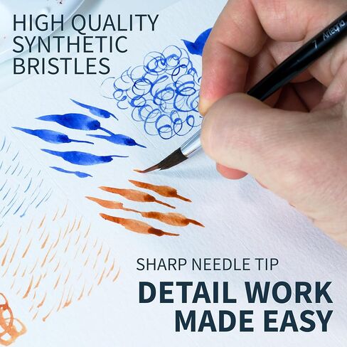ARTEGRIA Watercolor Brush Set, 7 Extended Tip Needle Point Round Brushes in Kuwait