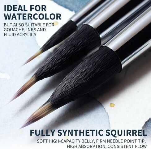 ARTEGRIA Watercolor Brush Set, 7 Extended Tip Needle Point Round Brushes in Kuwait