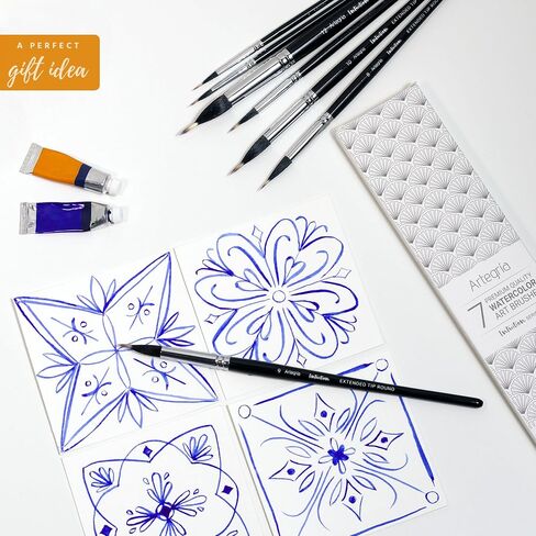 ARTEGRIA Watercolor Brush Set, 7 Extended Tip Needle Point Round Brushes in Kuwait