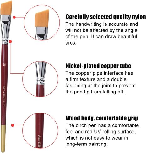 Nylon Hair Painting Brush Oblique Flat Tipped Artist Paint Brushes in Kuwait