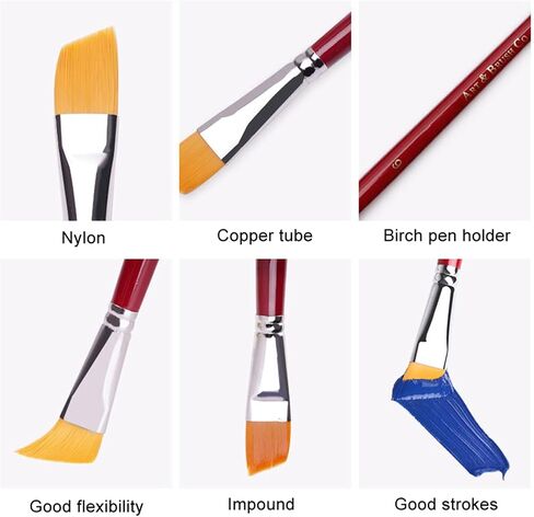 Nylon Hair Painting Brush Oblique Flat Tipped Artist Paint Brushes in Kuwait