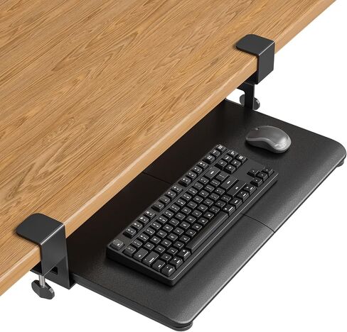 BONTEC KMT01-PJ Under Desk Keyboard Tray, Pull-Out Keyboard & Mouse Platform with C-Clamp, 20 x 11.8 in Space-Saving Ergonomic Slide-Out Drawer, Pink in Kuwait