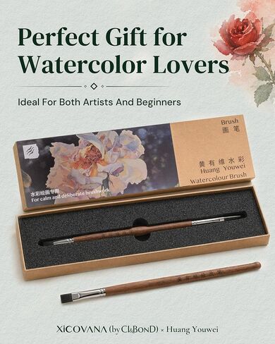 × Huang Youwei Watercolor Lifting Brush, Black Walnut Handle, Precision Nylon Bristle for Pigment Correction, Edge Softening, Highlight Retouching, Tonal Tuning, Studio & Plein Air Painting in Kuwait