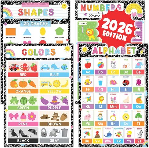 BEAWART ABC Alphabet Poster, 4 Pack 16x24 Colorful Educational Chart in Kuwait