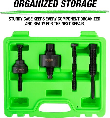 OEMTOOLS 37031 مجموعة سحب بكرة التوجيه الكهربائية ومجموعة التثبيت، يزيل ويثبت بكرات مضخة التوجيه الكهربائية على معظم المركبات المحلية، Ford، GM، VW، أخضر in Kuwait