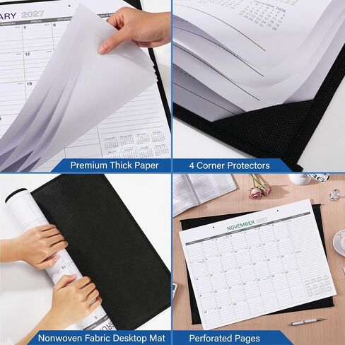 2023-2024 Desk Calendar - 18 Months Large Desk/Wall Calendar, 17" x 12", Jul. 2023 - Dec. 2024, Desk Calendar 2023-2024 with Corner Protectors, Ruled Blocks, Easy Planning - Black Flower in Kuwait