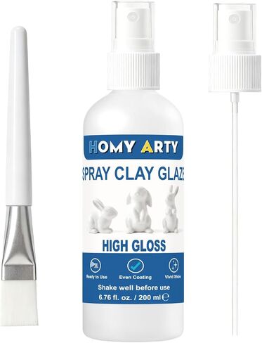 HOMY ARTY Air Dry Clay Glaze, 200 ml High Gloss Varnish Spray with Extra Spray Nozzle & Brush, Clear Coat Varnish for a Glaze-Like Finish, Water-Resistant Protective Finish for Pottery, Ceramic, Craft in Kuwait