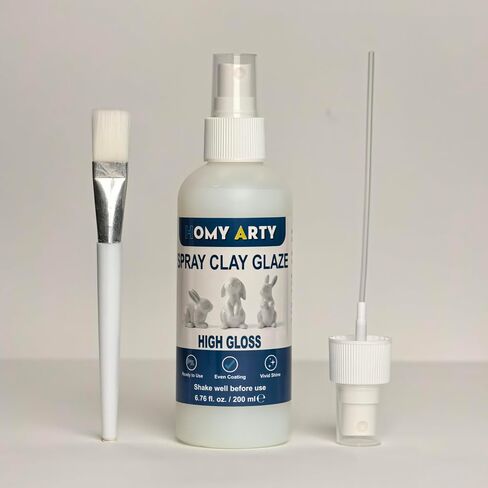 HOMY ARTY Air Dry Clay Glaze, 200 ml High Gloss Varnish Spray with Extra Spray Nozzle & Brush, Clear Coat Varnish for a Glaze-Like Finish, Water-Resistant Protective Finish for Pottery, Ceramic, Craft in Kuwait