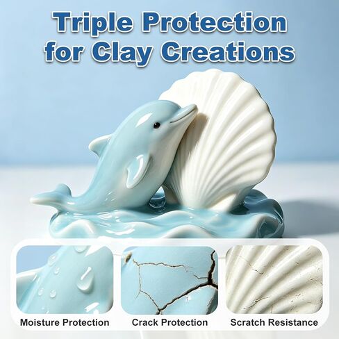 HOMY ARTY Air Dry Clay Glaze, 200 ml High Gloss Varnish Spray with Extra Spray Nozzle & Brush, Clear Coat Varnish for a Glaze-Like Finish, Water-Resistant Protective Finish for Pottery, Ceramic, Craft in Kuwait