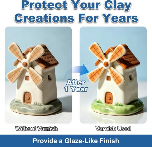 HOMY ARTY Air Dry Clay Glaze, 200 ml High Gloss Varnish Spray with Extra Spray Nozzle & Brush, Clear Coat Varnish for a Glaze-Like Finish, Water-Resistant Protective Finish for Pottery, Ceramic, Craft in Kuwait