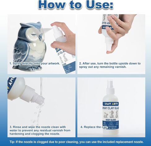 HOMY ARTY Air Dry Clay Glaze, 200 ml High Gloss Varnish Spray with Extra Spray Nozzle & Brush, Clear Coat Varnish for a Glaze-Like Finish, Water-Resistant Protective Finish for Pottery, Ceramic, Craft in Kuwait